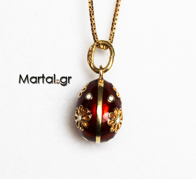 Χρυσό μενταγιόν 18K αυγό με κόκκινο σμάλτo σχέδιο Faberge 2