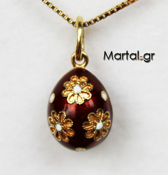 Χρυσό μενταγιόν 18K αυγό με κόκκινο σμάλτo σχέδιο Faberge