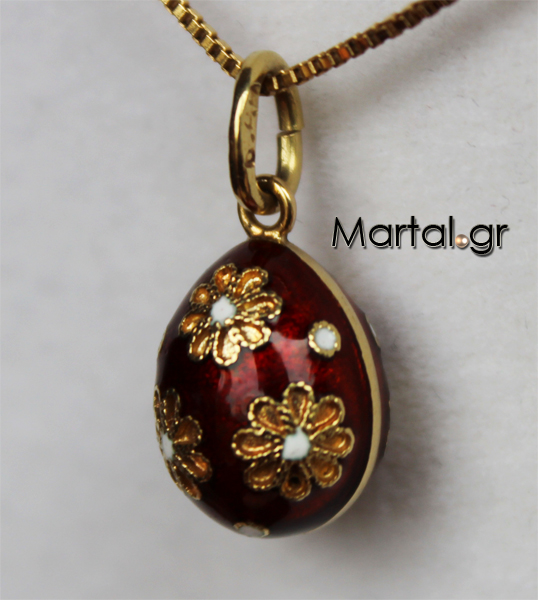 Χρυσό μενταγιόν 18K αυγό με κόκκινο σμάλτo σχέδιο Faberge 3
